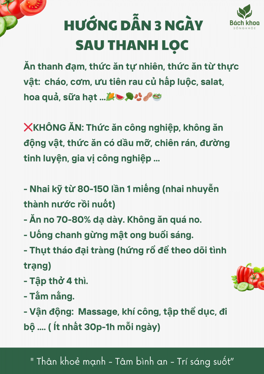 Hướng dẫn ăn ra sau Thanh lọc
